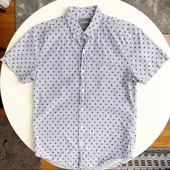 Bonobos Standard Fit Polka Dot Cotton Button Shirt Blue Men’s Size Small - Picture 2 of 7